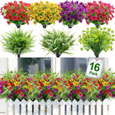16 Bundles 7 Styles Artificial Flowers For Outdoors Spring Summer Decor, Fake Flowers Uv Resistant Outdoor Faux Plants Colorful Daisy Boston Fern Lavender For Outside Indoor Gardens Home