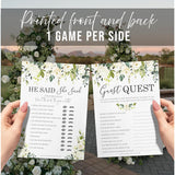 Bridal Shower Bachelorette Games - White Rose Floral - He Said She Said, Find The Guest Quest, Would She Rather, Bingo Game - 25 Games Each, Printed Front And Back, 1 Game Per Side