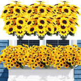 24 Bundles Yellow Sunflower Faux Mums For Outdoor Artificial Flower With Stems Bouquet Fake Plants Bulk Uv Resistant Plastic No Fade Wedding Fall Garden Home Window Decor (Sunflower)