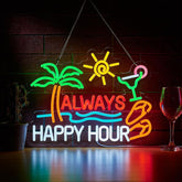 Always Happy Hour Beer Bar Neon Sign USB Dimmable LED Wall Decor for Home Tiki Bar