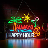Always Happy Hour Beer Bar Neon Sign USB Dimmable LED Wall Decor for Home Tiki Bar