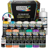 Pouring Masters 12-Color Ready-To-Pour Acrylic Iridescent Color Shifting Pouring Paint Set, With Silicone Oil & Gloss Medium, 8Oz Bottles, Pour Paint Supplies For Canvas & Crafts