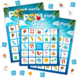 Pool Party Bingo Game For Adults, Tropical Summer Bingo Game Card Set, Hawaiian Themed Supplies Activities, Luau Aloha Favors For Family Friends Large Group -27