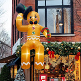 10 Ft Christmas Inflatable Outdoor Decoration, Sitting Gingerbread Inflatable Christmas Blow Up Yard Decorations With Le