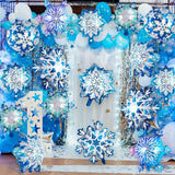 Snowflake Balloons, 24 Pcs Snowflake Shaped Foil Balloon, Large Frozen Snowflake Mylar Balloons For Birthday Christmas New Year Winter Wonderland Themed Party Decoration Supplies