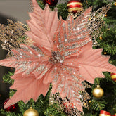 10'' Large Christmas Glitter Poinsettia Flowers Decorations, 10 Pcs Christmas Tree Picks Ornaments Artificial Flowers With Long Stems For Xmas Tree Wreath Garland Wedding Party Diy Decor