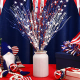 16 Pack Red White And Blue Artificial Flowers 17 Inches 4Th Of July Glitter Sticks Floral Picks Fourth Of July Tree Decorations Stem Branches Ornaments For Vase Independence Day Decor