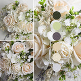 Wedding Bouquets For Bride Bridesmaid, White Champagne Artificial Roses Flowers With Ribbon Bow For Wedding Prom Church Decoration, Ceremony, Anniversary (8In)