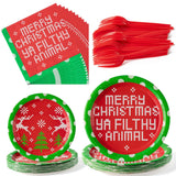 Christmas Plates Napkins Tableware - 96Pcs Funny Xmas Movie Party Forks Dinnerware Set Decoration Supplies, Merry Christmas Ya Filthy Animal Disposable Tableware Favor For Holiday (24 Guests)
