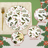 48Pcs Christmas Paper Plates Holly Berries Disposable Party Plates Festive Red Green Holiday Dinnerware Merry Christmas Winter Round Plates For New Year Gatherings Party Table Supplies