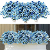 100 Bundles Violet Artificial Flowers, Uv Resistant Faux Silk Flowers Outdoor, Fake Violet Bulk For Front Porch Hanging Garden Courtyard Farmhouse Home (Gradient Blue)