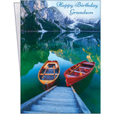 - Grandson Birthday Card - Large Card Opens To 10" X 7.75" - Made In Chicago - Vivid Photo Of Boats Docked On A Gorgeous Mountain Lake - Premium Envelope & Sturdy Mailer - 95737