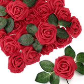 150 Pieces Valentines Artificial Roses Flowers With Stem Real Looking Fake Roses For Diy Wedding Bouquets Centerpieces Arrangements Galentine Party Baby Shower Home Decorations(Red)