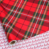 Reversible Christmas Wrapping Paper - 17 Inch X 33 Feet (46.7 Sq. Ft. Ttl.) - Red Tartan Plaid And Hoho Design Perfect For Xmas, Party, Holiday Gift Wrap