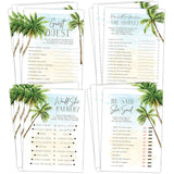 Palm Tree Beach, Wedding Bridal Shower Games Guest Quest, He Said She Said, Would She Rather, How Well Do You Know(Set Of 4 Fun Activities For 25 Guests)