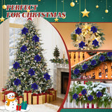 24 Pcs Poinsettia Flowers Artificial, 6.3 In Large Velvet Christmas Flowers With Stems, Floral Picks For Christmas Tree Wreath Garland Ornaments Wedding Decor, Royal Blue