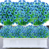 8 Bundles Outdoor Artificial Flowers,Uv Resistant Fake Flowers Outdoor Plastic Plants Faux Silk Flower For Outside Indoor Decoration(Blue)