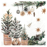 100Pcs Xmas Trees Holly Pine Cone Paper Napkins Winter Greenery Disposable Party Napkin 6.5" Christmas Cozy Boho Luncheon Hand Towel For Decoupage Holiday Party Table Decor