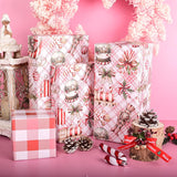 Candy Cane Christmas Wrapping Paper Roll For Kids Girls Women - Red Plaid Bow Design Gift Wrap For Holiday Total 28.5Sq.Ft