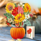 Pop Up Cards, Pumpkin Harvest, 12 Inch Life Sized Forever Flower Bouquet 3D Popup Greeting Card, Autumn Cards, Birthday Card, Blank Notecard & Envelope