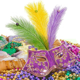 30 Pcs Mardi Gras Artificial Feathers Stems With Glitter Berry, Purple Gold Green Feather Picks Vase Fillers, Mardi Gras Feather Branches Sprays Ornaments For Carnival Party Table Centerpiece Decor