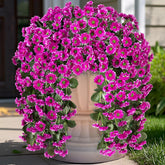 Artificial Fake Hanging Flowers Plants For Outdoor Summer Decoration,2 Pcs Faux Silk Fuchsia Orchid Long Vines Stems Bouquet Uv Resistant For Wall Home Porch Patio Outside(Violet)