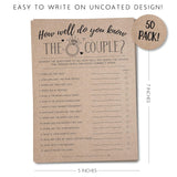 Bridal Shower Games, Fun Activities, Kraft Minimalist Style (How Well Do You Know The Couple) - 50 Cards Per Pack