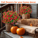 Artificial Flowers For Outdoors Fake Plants - 12 Bundles Faux Uv Resistant No Fade Plastic Greenery Home Garden Porch Patio Decoration Boxwood Shrubs (Red)