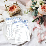 Who Knows The Couple Best Bridal Shower Game - Blue Floral - 30 Pcs Double-Sided Fill-In Wedding Game Cards For Newlyweds, Engagement Party Activities & Decorations -A05