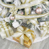 Gold Wired Satin Ribbon With Glitter Stripe Edges 2.5 Inch, Gold And White Christmas Ribbon For Tree, Bows Making, Wreath Supplies, Gift Wrapping Garland, Home Decor, Crafts -10 Yards