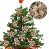10 Pcs Christmas Glitter Artificial Poinsettia Flowers 6 Inch Christmas Wreath Christmas Tree Flowers Ornaments Holiday Seasonal Decorations For Xmas New Year Wedding Party (Gold)
