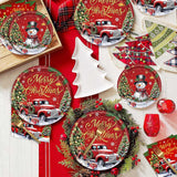 96 Pieces Merry Christmas Paper Plates And Napkins Tableware Set, Snowman Truck Christmas Tree Disposable Dinnerware With Paper Plates Napkins Forks For Xmas Winter Holiday Party Supplies - Serves 24