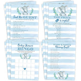 Elephant Boy Baby Shower Games - Bingo, Find The Guest, The Price Is Right, Who Knows Mommy Best - 25 Games Each, Printed Front And Back, 1 Game Per Side