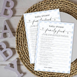 Family Feud Baby Shower Game Cards, Fun Games For Boy Or Girl, Gender Neutral Modern Minimal Design, Party Activities, 30 Game Cards + 1 Answer Card 5X7 Inches (Blue) - A06