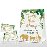 Gold Safari Baby Shower Game, Find How Many Animal Crackers Are In The Jar, Jungle Shower Game Sign, Gold Glitter Gender Neutral Baby Shower Decorations Activities (1 Sign+50 Cards) - A04