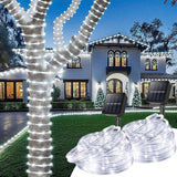 Total 66Ft 200Led Solar Rope Lights Outdoor Waterproof, White Solar Powered String Lights With 8 Modes, Flexible Led Rope Light For Garden, Patio, Camping, Christmas Decor-2 Pack
