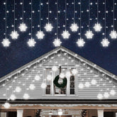 Christmas White Icicle Lights With Snowflake, 150 Led Curtain Lights With 8 Lighting Modes, Plug In Twinkle Lights For H