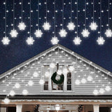 Christmas White Icicle Lights With Snowflake, 150 Led Curtain Lights With 8 Lighting Modes, Plug In Twinkle Lights For H