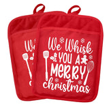 We Whisk You A Merry Christmas Pot Holders 2 Pack Set, Gifts For Baking Lovers, Funny Holiday Christmas Heat Resistant Oven Hot Pads For Kitchen Countertop Baking