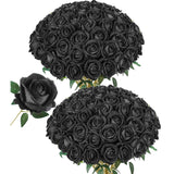 50 Pcs Black Roses Artificial Flowers, Fake Roses With Stem Realistic Silk Roses For Diy Wedding Bouquets Table Centerpieces Arrangements Baby Shower Birthday Home Decor Valentine'S Day Gift For Her