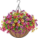 Artificial Hanging Flowers Basket For Outdoors Fake Hanging Plants Spring Summer Decoration Uv Resistant For Garden Front Porch Patio Balcony Decor