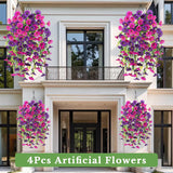 4 Pcs Fake Hanging Plants Artificial Flowers For Outdoors, Silk Petunia Faux Flowers Look Real Trailing Vines Uv Resistant Faux Plants For Home Planter Porch Patio(2 Rose Red+2 Purple)