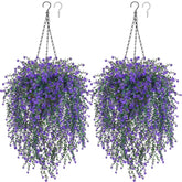 2 Set Artificial Flower Hanging Baskets For Outdoors, 20Pcs Fake Hanging Plants, Outdoor Faux Flowers Uv Resistant For Spring Summer Porch Patio Garden Home Decoration (Purple)