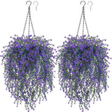 2 Set Artificial Flower Hanging Baskets For Outdoors, 20Pcs Fake Hanging Plants, Outdoor Faux Flowers Uv Resistant For Spring Summer Porch Patio Garden Home Decoration (Purple)