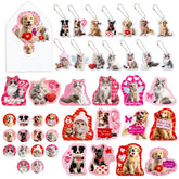 28 Pack Pet Cat & Dog Charm Valentine'S Card & Keychains Set For Kids School Classroom Exchange Gift Boys Girls Party Favors (28 Cards,28 Keychains,28 Envelopes, 42 Stickers)