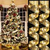 2 Pack 32.8 Feet Christmas Ribbon Lights 100 Led Battery Operated Xmas Fairy Double Layer Copper Wire Ribbon Bows Fairy
