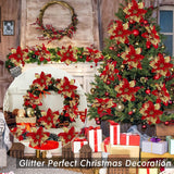 15 Pcs Red Poinsettia Flower Artificial Poinsettias With Clips Christmas Decorations Glitter Poinsettia Christmas Ornaments Xmas Tree Flower Decor With Stems Diy Xmas Wreath Home Holiday Party