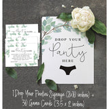 Bridal Shower Game 1 Sign + 30 Size Card White Greenery Girls Night Out Bachelorette Party Drop Your Panties Game