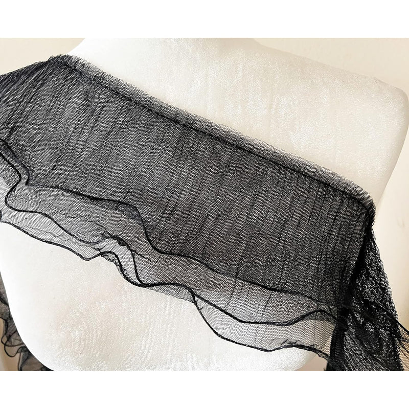 1 Yard 3-Layer Pleated Tulle Lace Chiffon Fabric Ribbon Fringe Elastic