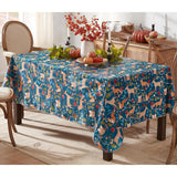 Christmas Woodland Critters 60 X 84 Inch Rectangle Vinyl Tablecloth With Flannel Backing, Squirrels Deer And Owl Winter Wreath Easy Care Holiday Table Cover For Christmas Parties